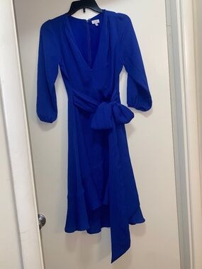 Royal Blue Long Sleeve Ruffle Wrap Dress